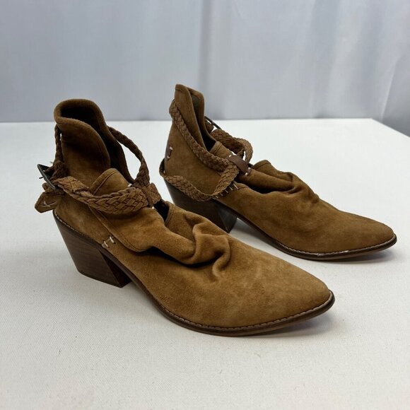 Musse & Cloud Tan Block Heel Ankle Boots Suede Pointed Toe EU 39 US 8 - Picture 2 of 8